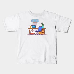 Workspace Laptop With Skateboard, Plant And Bag Kids T-Shirt